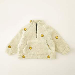 Baby Half-Zip Embroidered Smiley Sherpa Pullover