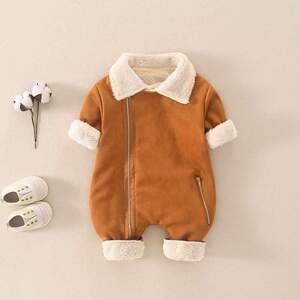 Baby Newborn Brown Fleece Lined Romper